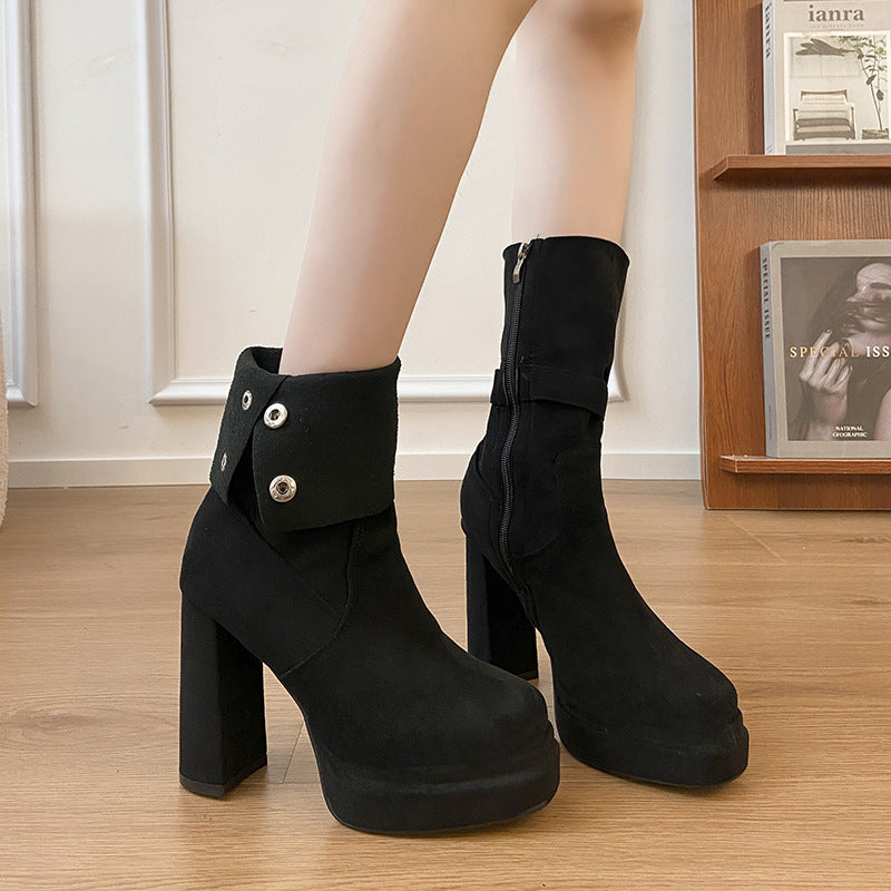 Women's Buckle Detail Platform Mid-Calf Boots