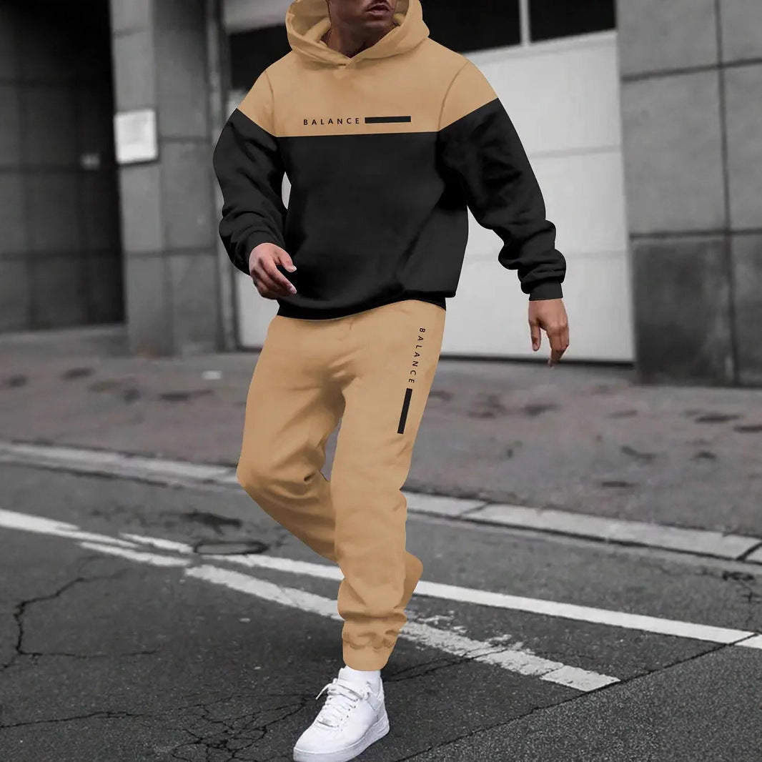 Men's Colour-Block Graphic Hoodie and Pants Set
