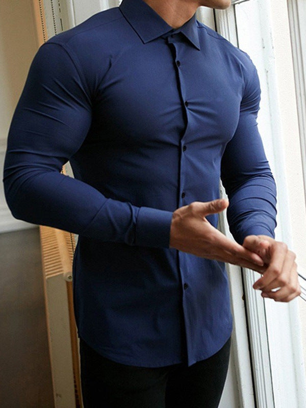 Men's Solid Colour Long-Sleeve Button-Up Shirt