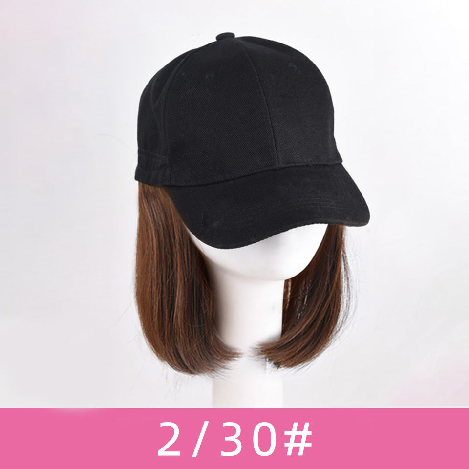 Wavy Bob Wig with Integrated Baseball Cap