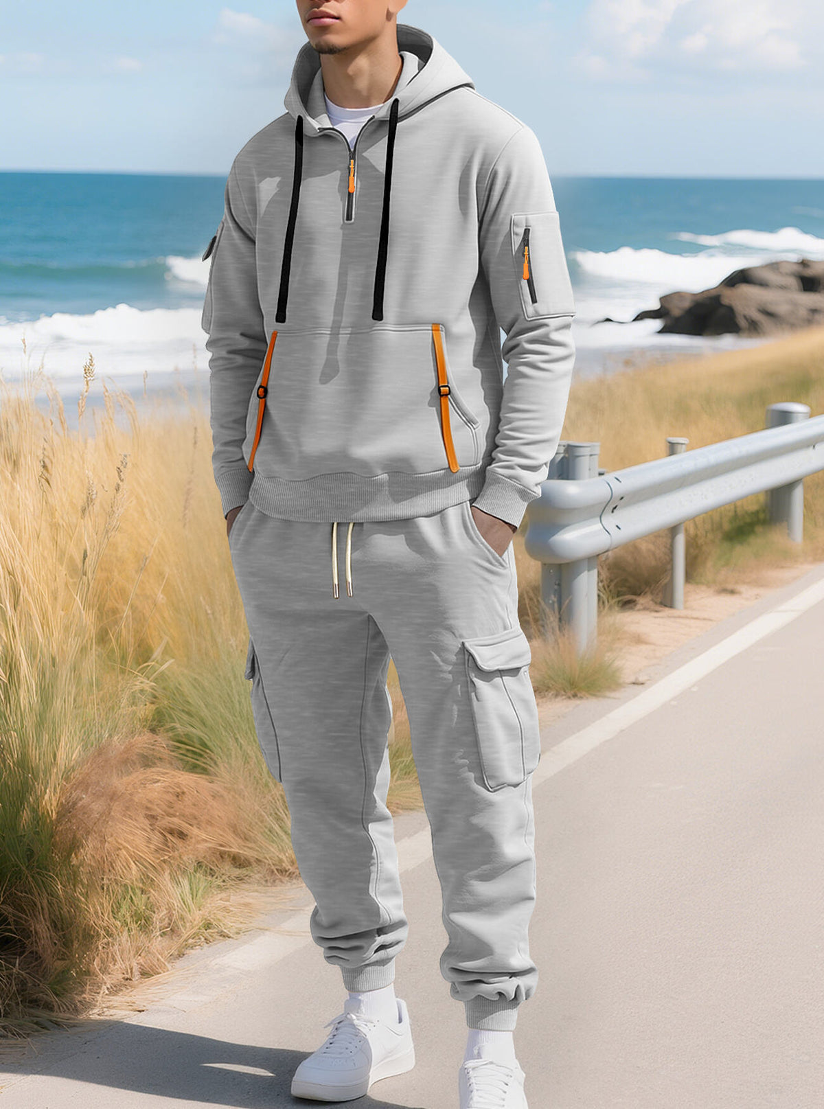 Men's Half-Zip Hoodie and Cargo Joggers Set