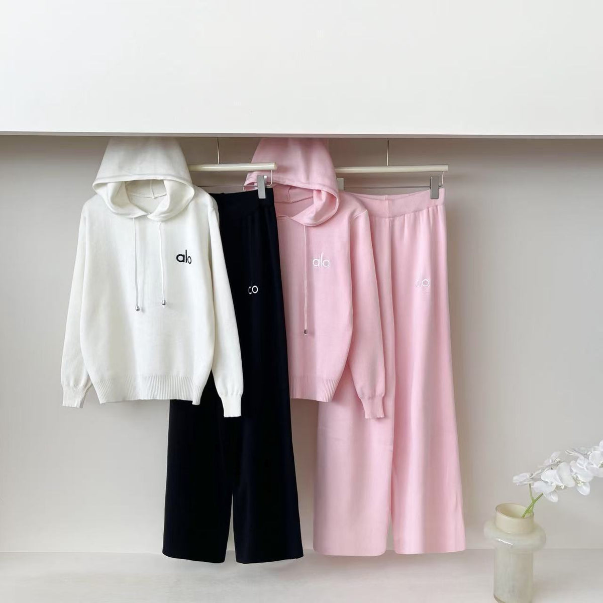 Women's Hooded Knit Top & Wide-Leg Pants Set