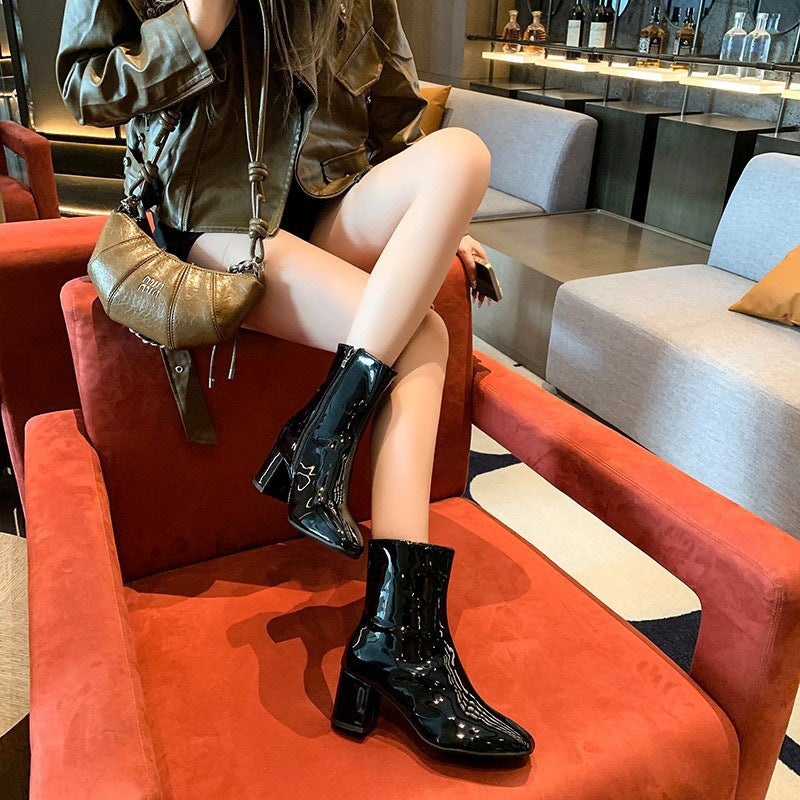 Women's Side-Zip Square-Toe Block Heel Boots