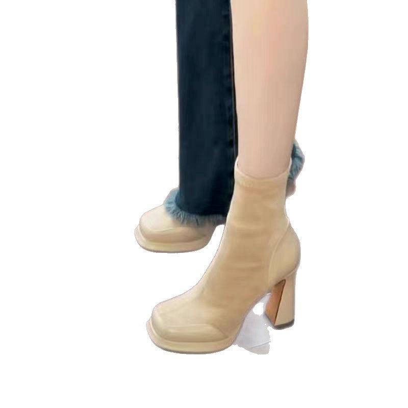 Women's Square-Toe Stretch Platform Heel Boots
