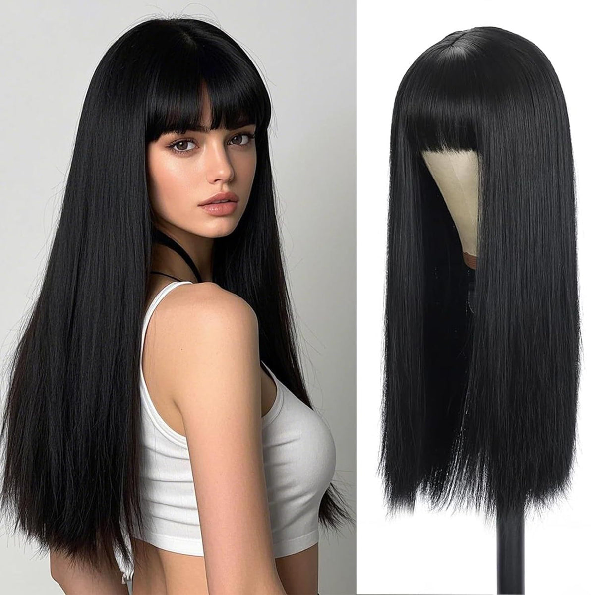 Long Straight Wig with Bangs in Statement Colours