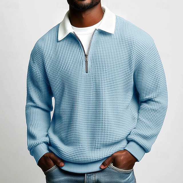 Men's Waffle-Knit Zip-Neck Polo Shirt