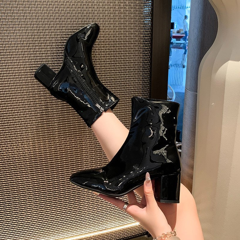 Women's Side-Zip Square-Toe Block Heel Boots