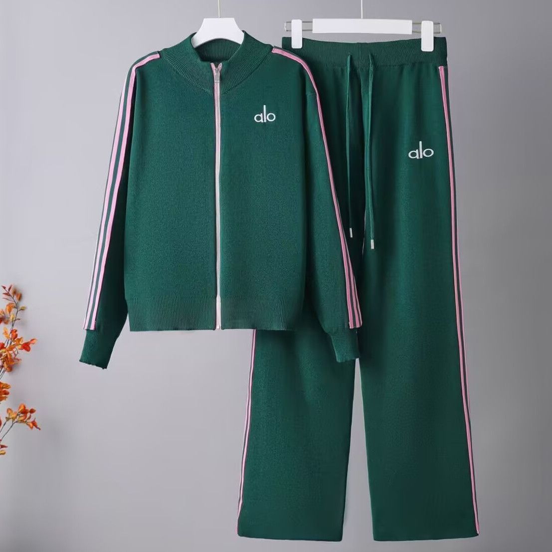 Women's Zip-Up Knit Jacket & Wide-Leg Pants Set