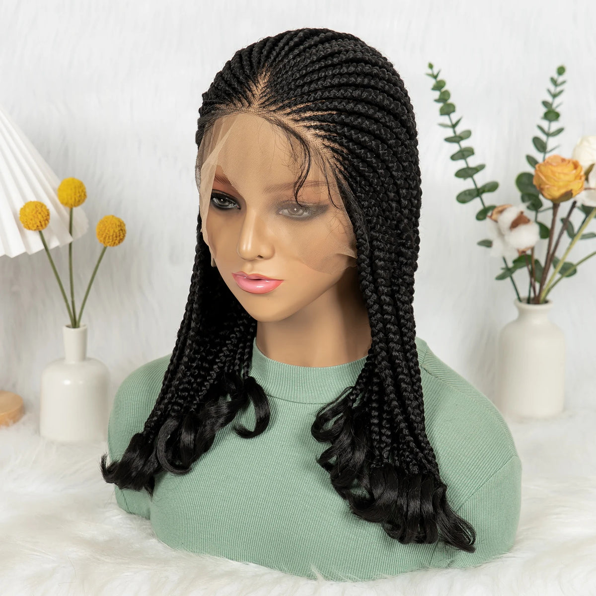 18 Inch Full Lace Synthetic Braided Wig Box Twisted Braids with Curly - OSASCO