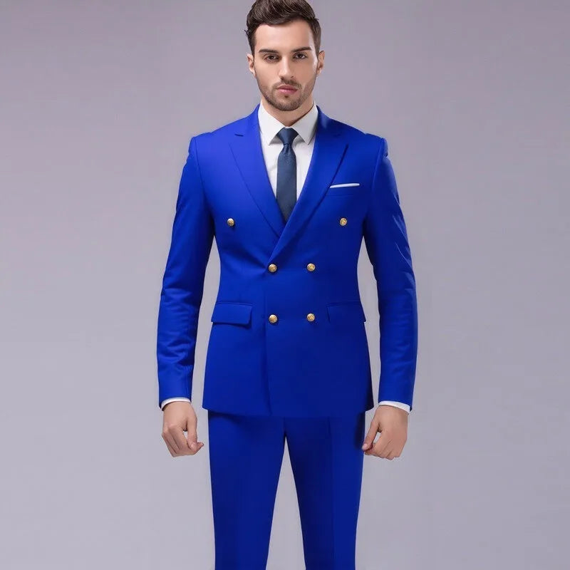 Men's Slim Fit Double-Breasted Two-Piece Suit