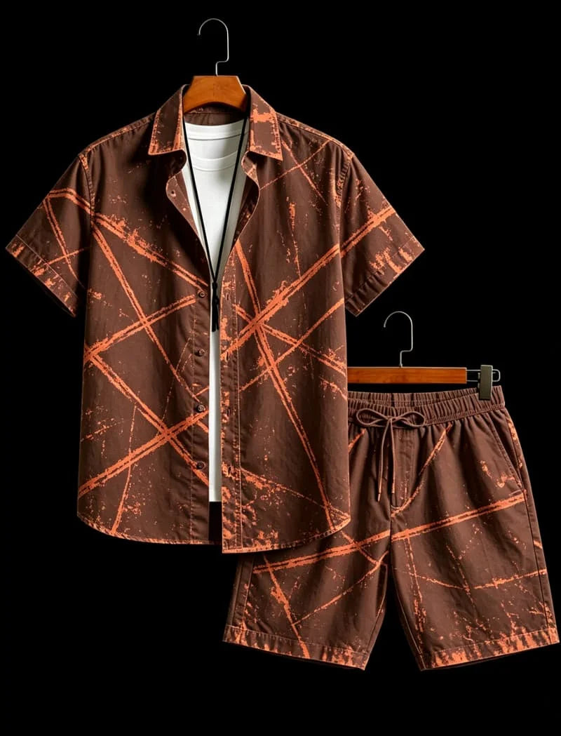 Men's Animal Print Top & Shorts Set