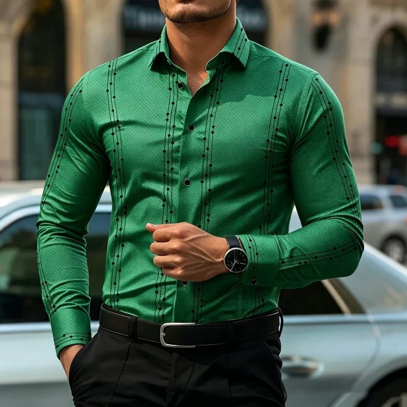 Men's Polka Dot Long-Sleeve Casual Shirt