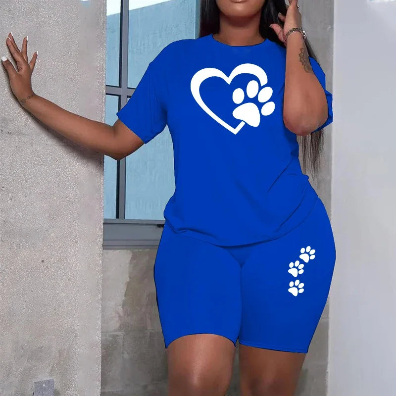 Women's Heart Print Top & Shorts Set