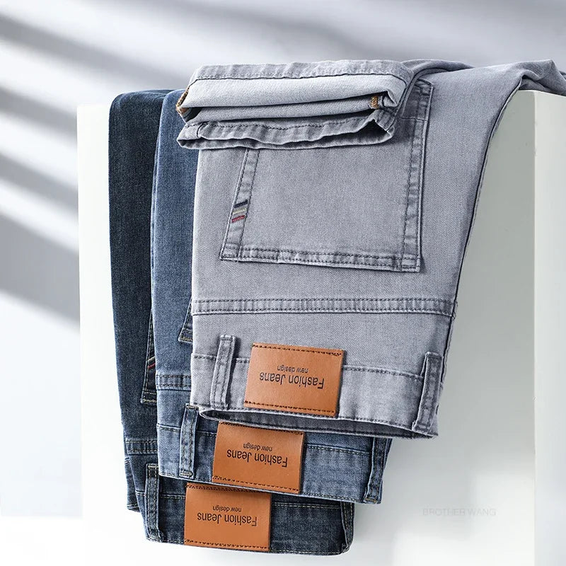 Men's Gray Straight-Leg Stretch Denim Jeans - Lightweight — product view