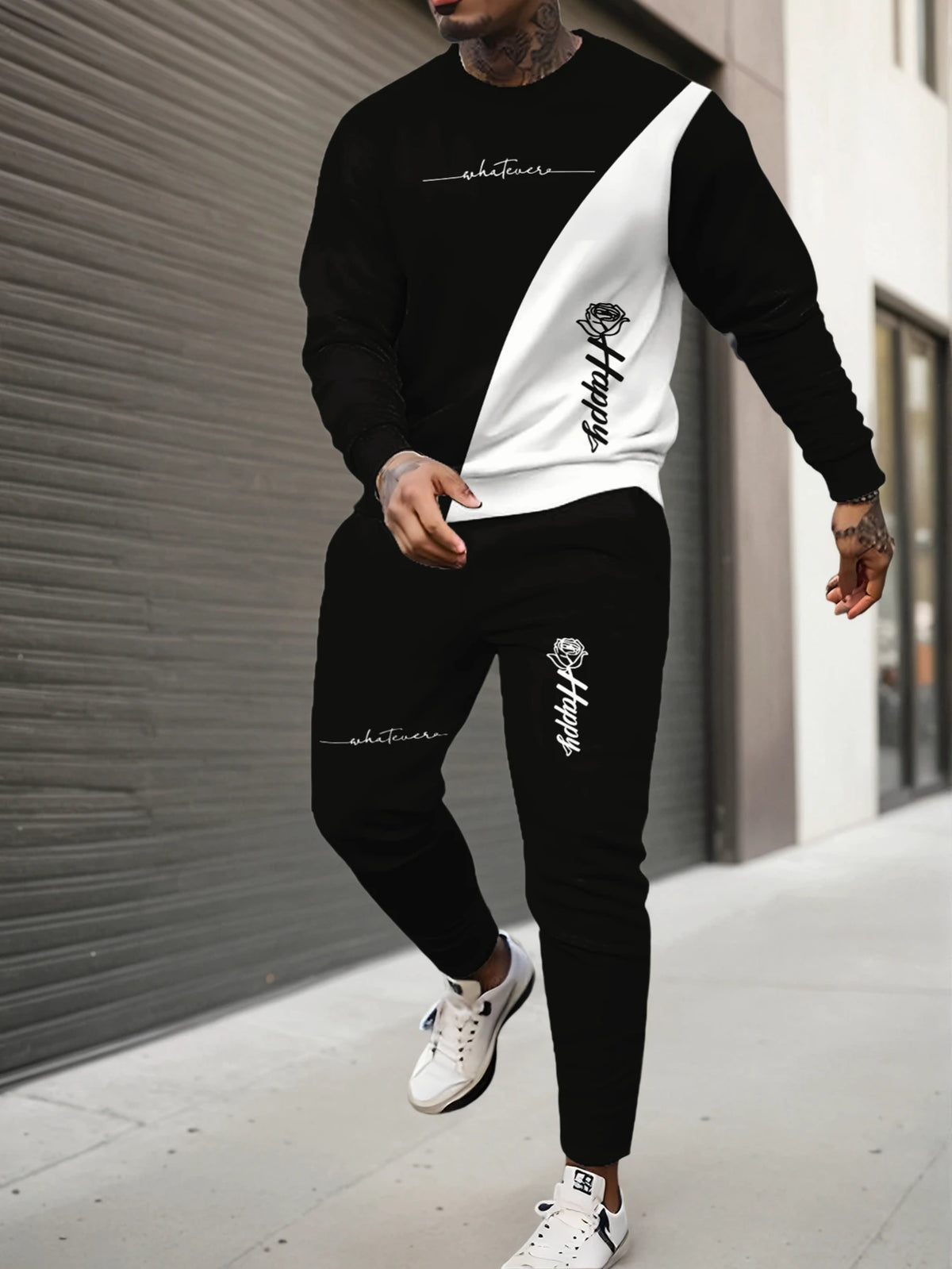 Men's Floral Print Sweatshirt & Pants Set