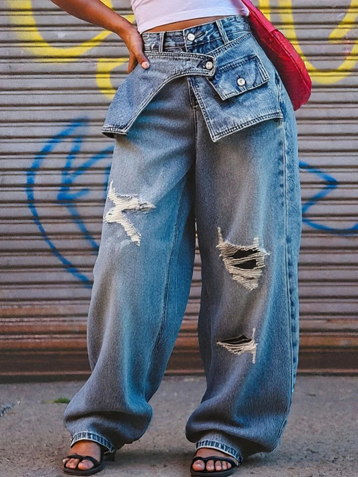 Women's Mid-Rise Distressed Straight-Leg Jeans — product view