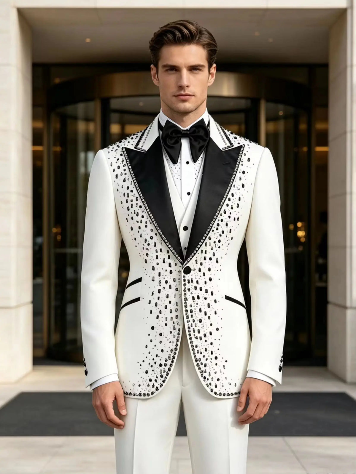 Men's Beaded 3-Piece Peak Lapel Suit Set — product view