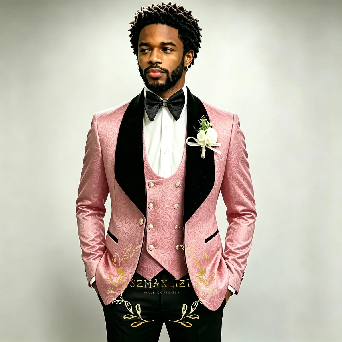 Men's Black Jacquard 3-Piece Suit Set — product view