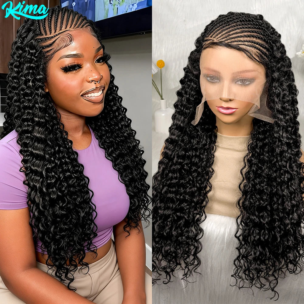 Synthetic Full Lace Box Braided Wig 26 Inch Boho Curly Braids Wig - OSASCO