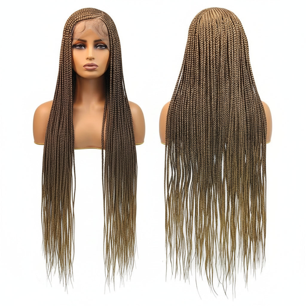 36'' Burgundy Full Lace Braided Wig Faux Locs Synthetic Knotless - OSASCO