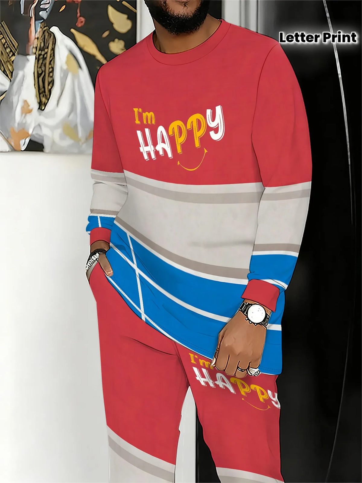 Men's Letter Print Sweatshirt & Pants Set