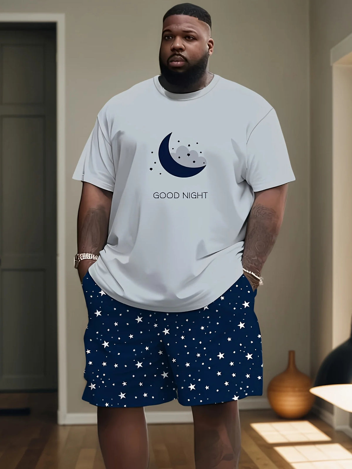 Men's Graphic Print Top & Shorts Set
