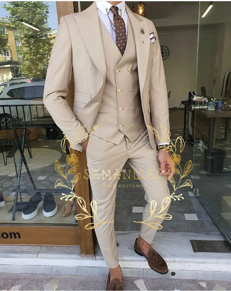 Men's Beige 3-Piece Suit Set — product view