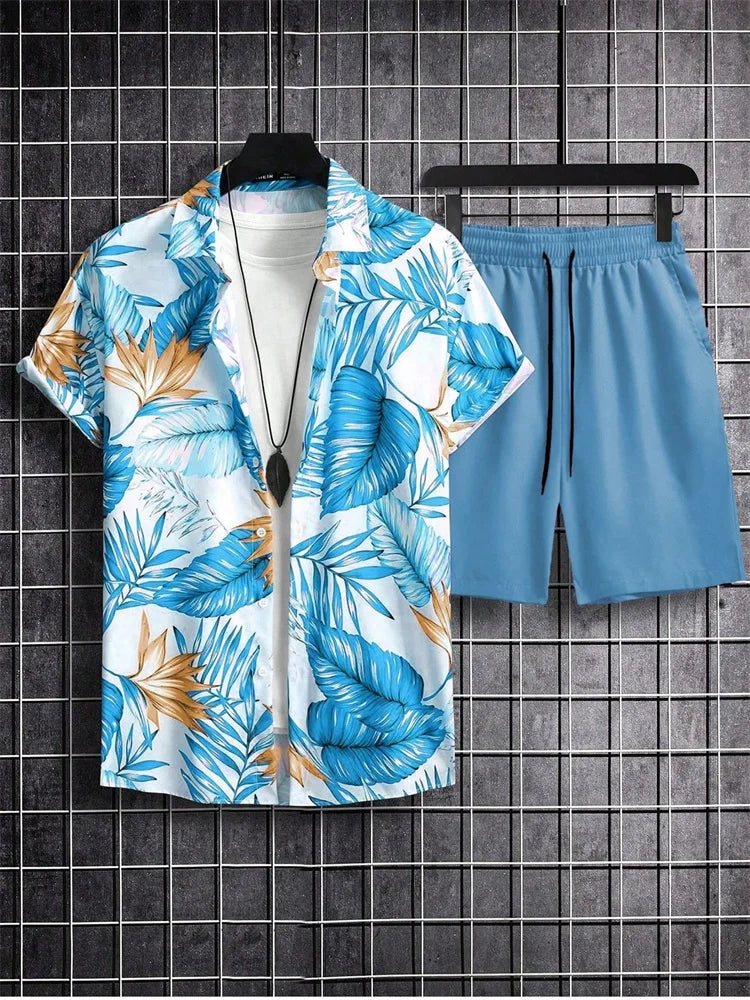 Men's Graphic Print Top & Shorts Set