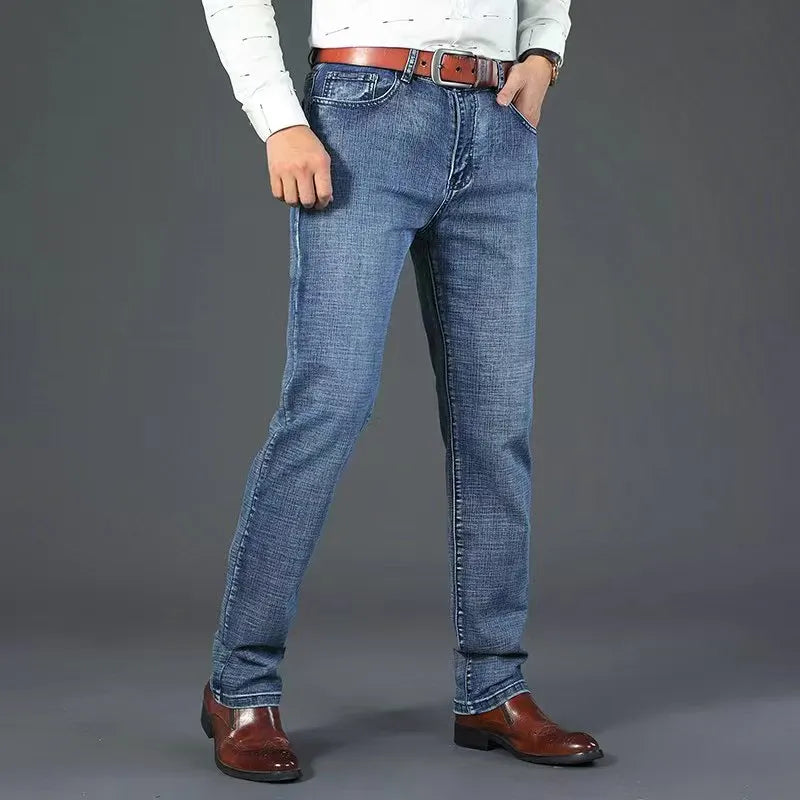 Men's Blue Straight-Leg Stretch Denim Jeans - Lightweight — product view