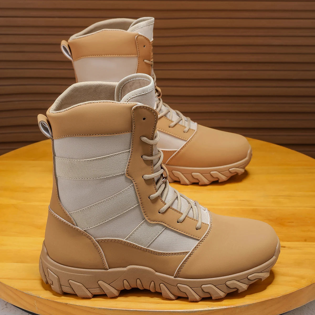 Men's Two-Tone Lace-Up High-Top Boots