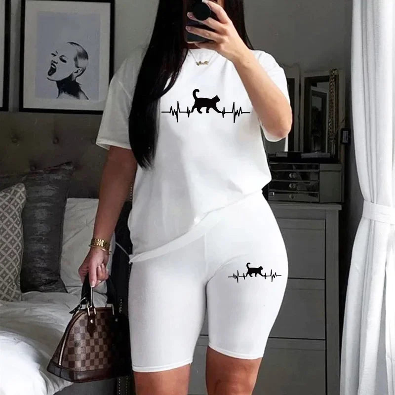Women's Graphic Print Top & Shorts Set