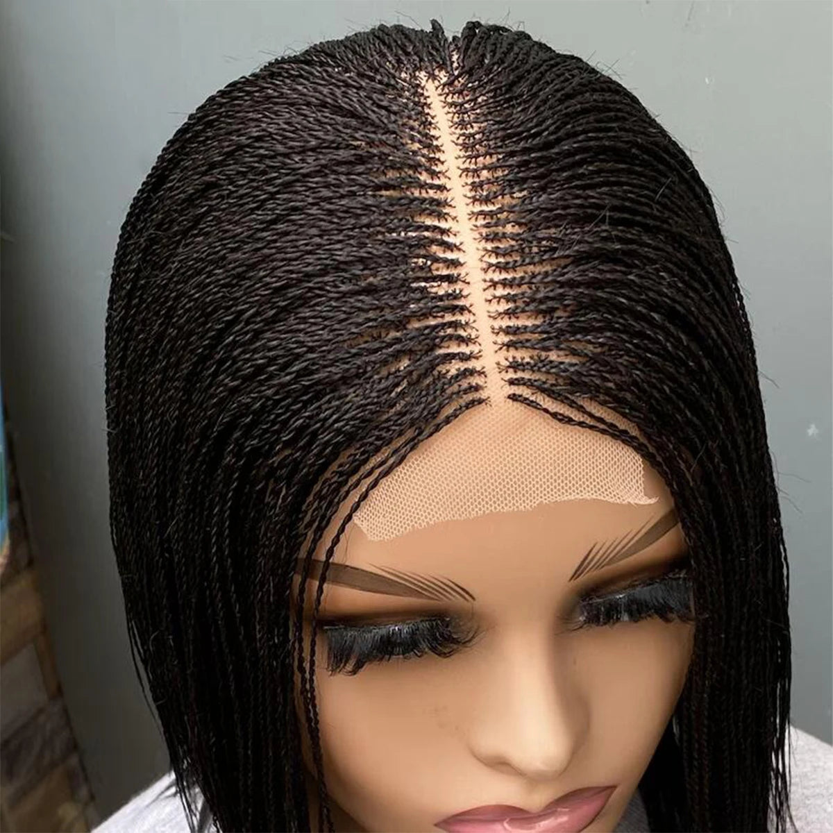 12 Inch Short Micro Twist Wig with Center Part Braided 2*6 Lace - OSASCO
