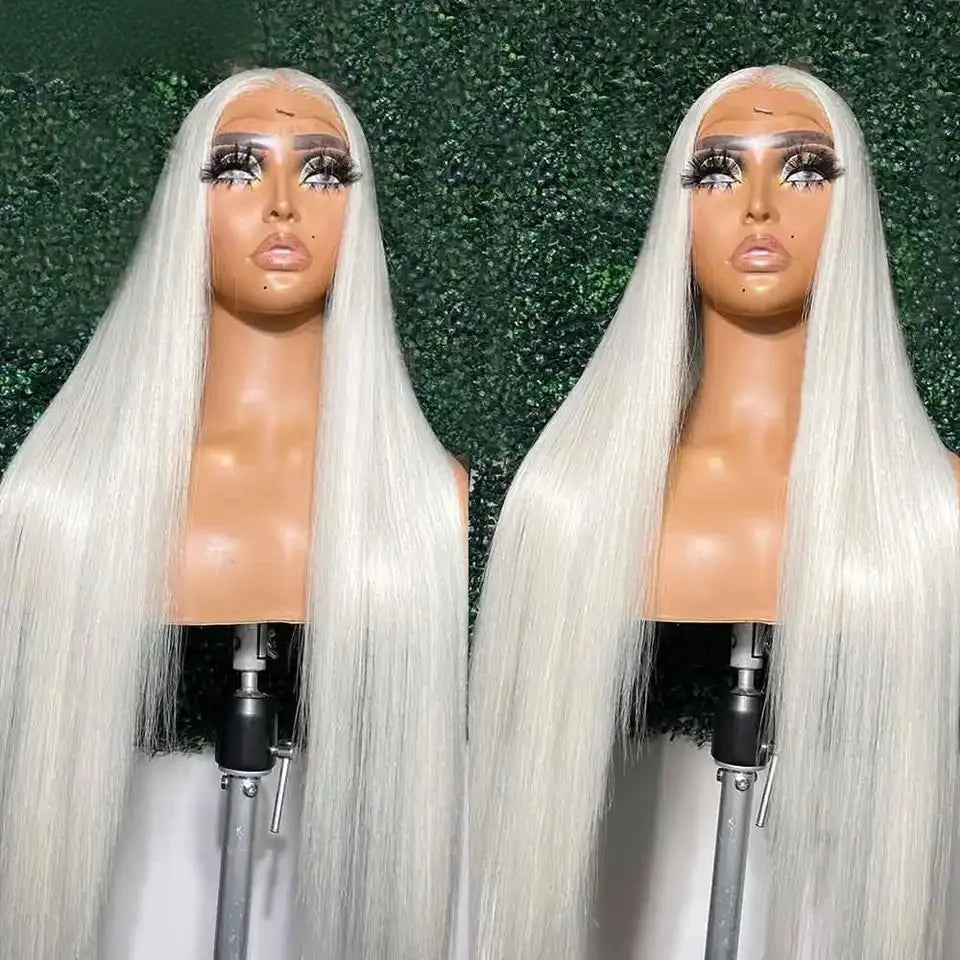 Long Silky Straight White Blonde Color Synthetic 13x4 HD Lace Frontal - OSASCO