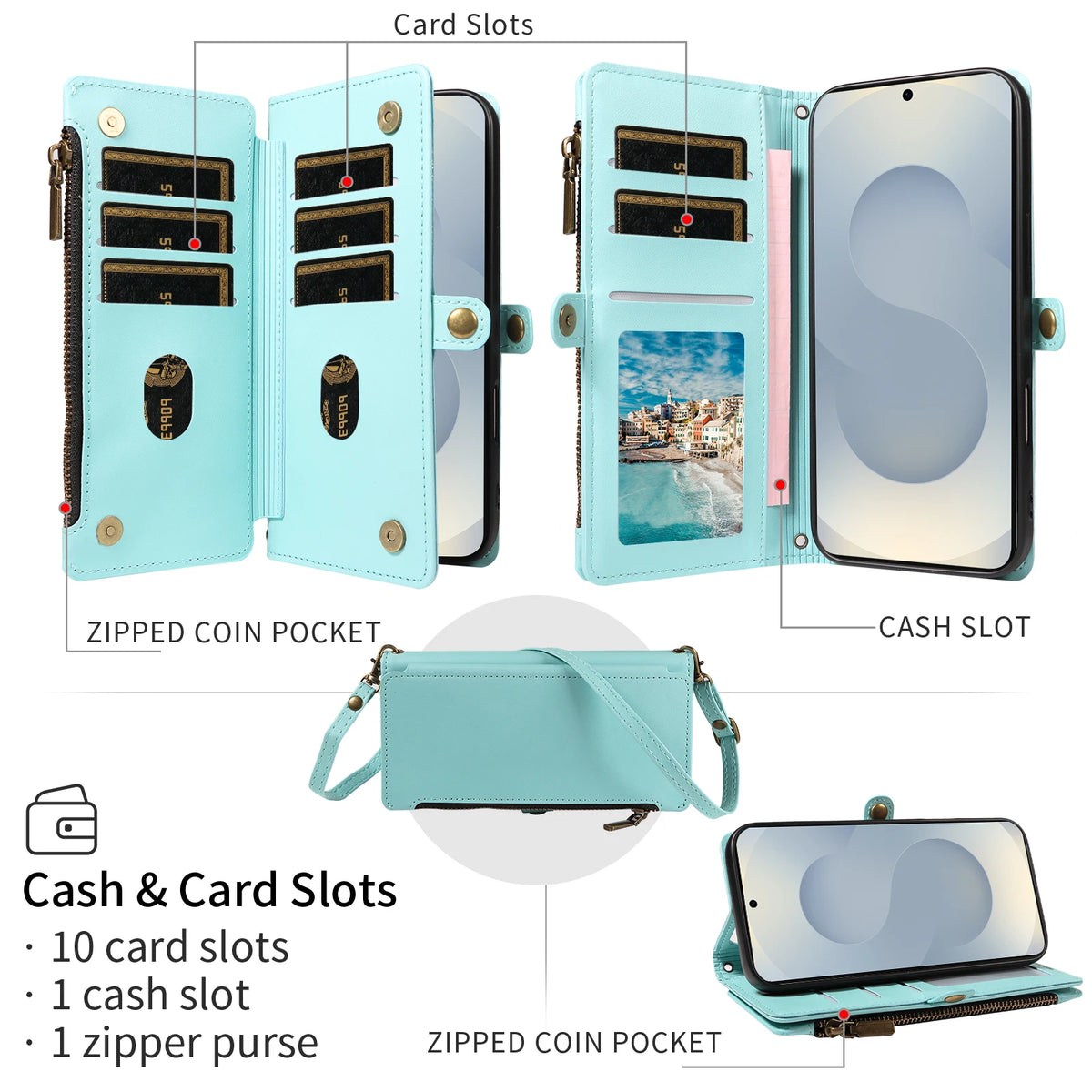 Crossbody Wallet Phone Case with Coin Pocket for Samsung Galaxy S9, S10+, S10, S20 FE, S20, S20+, S20 Ultra, S21+ 5G, S25 FE, S25+, S25 Edge, S26+, S26, S26 Ultra, S26 FE, S9+, S23 FE, S23+, S24 Ultra, S24, S24+, S24 FE, S25, S25 Ultra & More Models