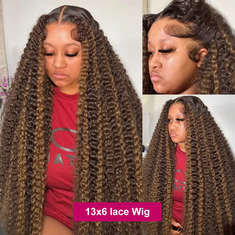 4/27 Highlight 220Density Ombre Water Wave Hd Lace Front Wigs Glueless Wigs 30 32Inch Brown 13x6 Hd Lace Frontal Human Hair Wigs