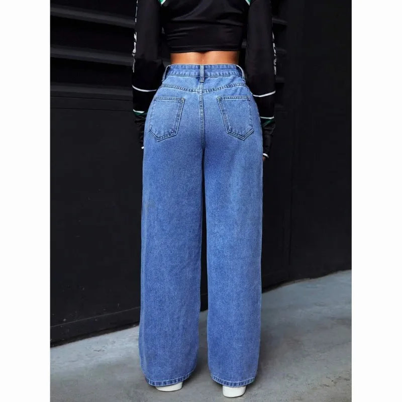 Women's Vintage-Wash High-Waist Wide-Leg Jeans — product view