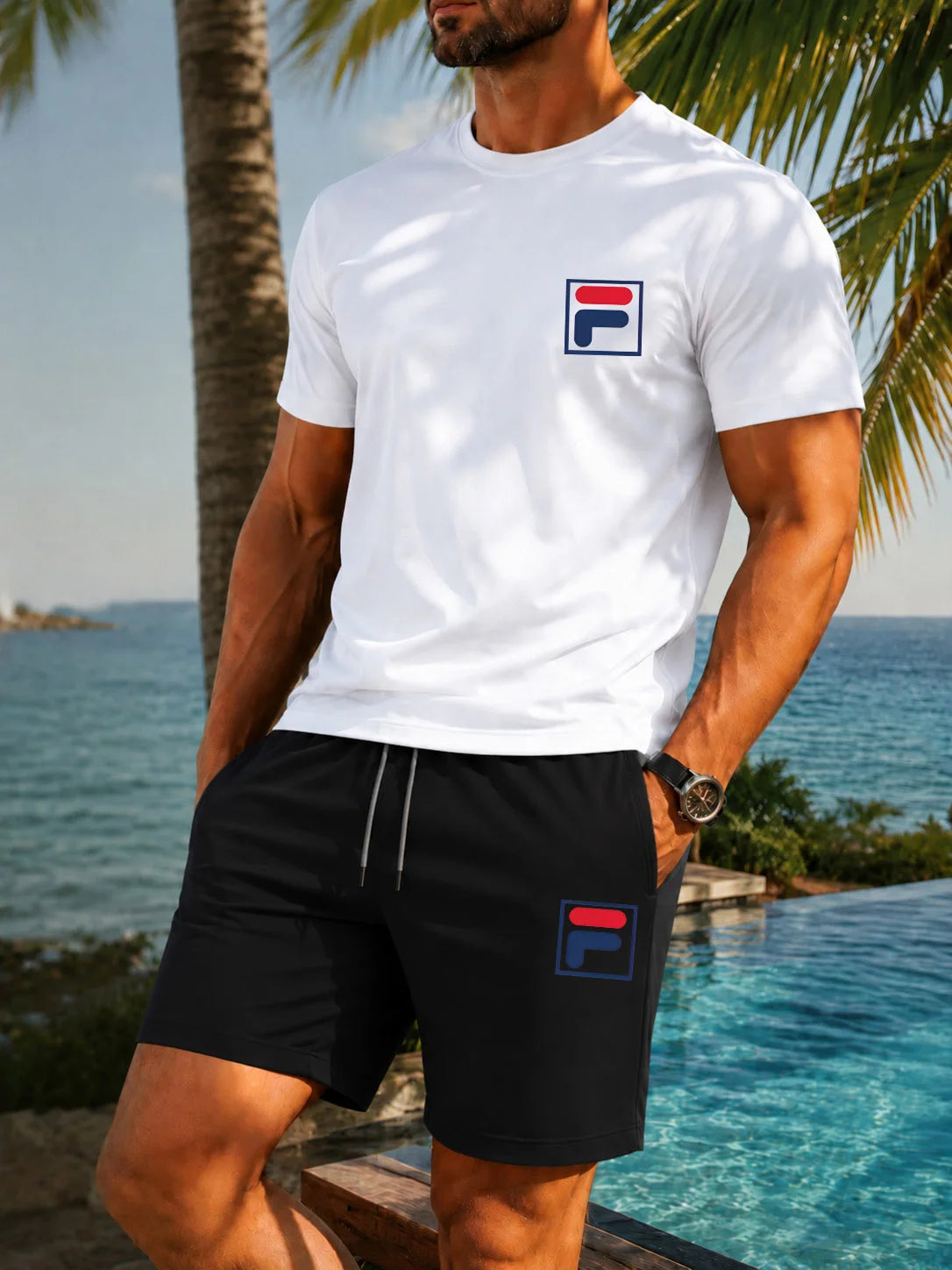 Men's Graphic Print Top & Shorts Set