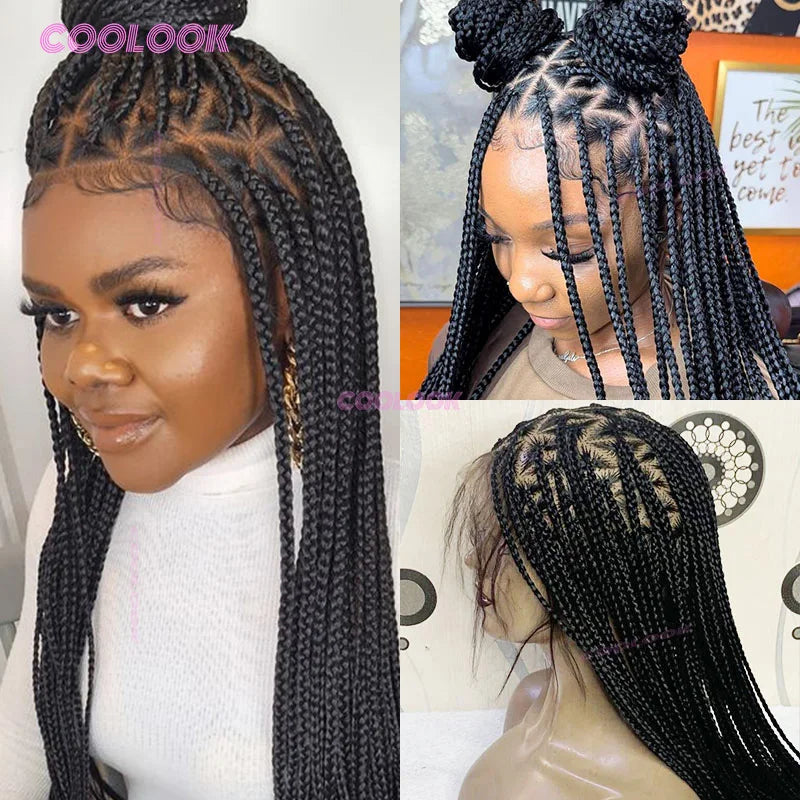 Synthetic Triangle Braids Hair Wig Full Lace Braided Wig Knotless Box - OSASCO