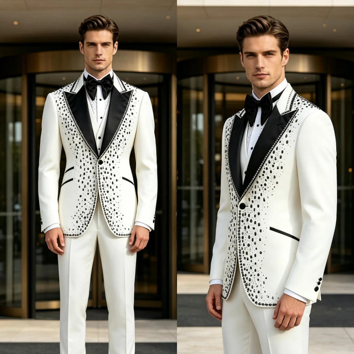 Men's Beaded 3-Piece Peak Lapel Suit Set — product view