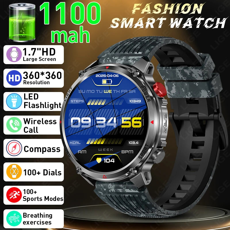 Outdoor 1.46-Inch Calling Smartwatch with Flashlight