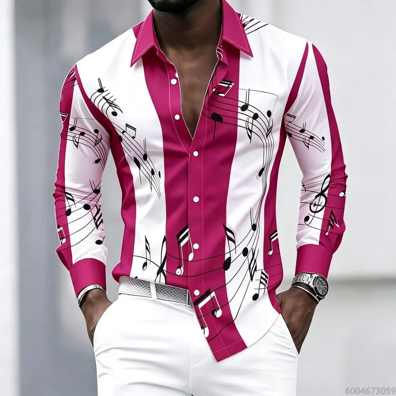 Men's Graphic Print Long-Sleeve Casual Shirt
