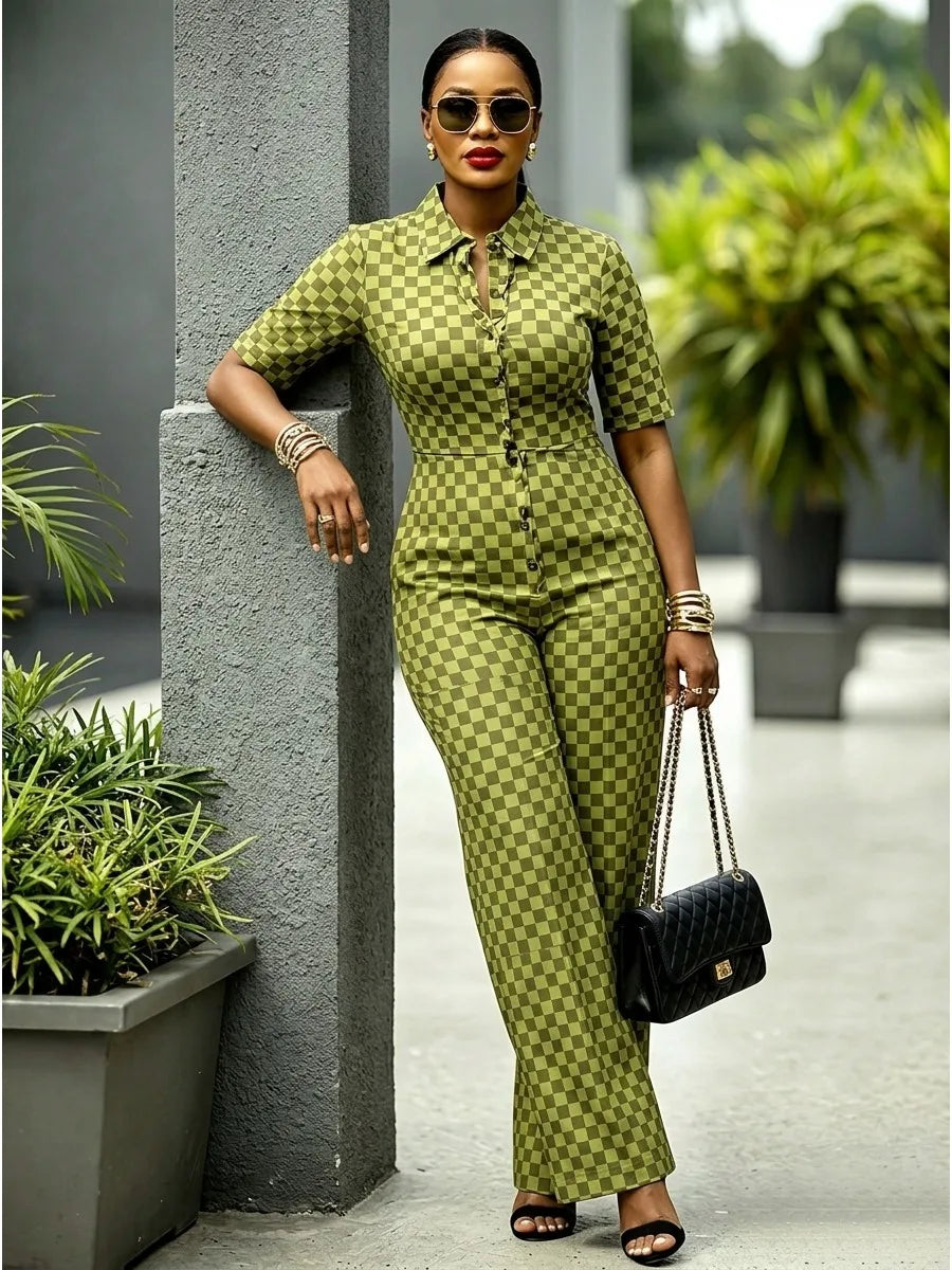 Women's Checkerboard Wide-Leg Jumpsuit