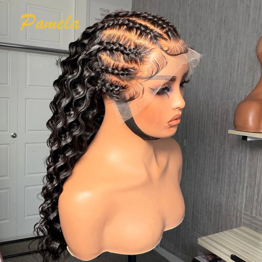 Handmade Pre Braided Wig Pre Plucked Pre Bleached Cornrows with Curly - OSASCO