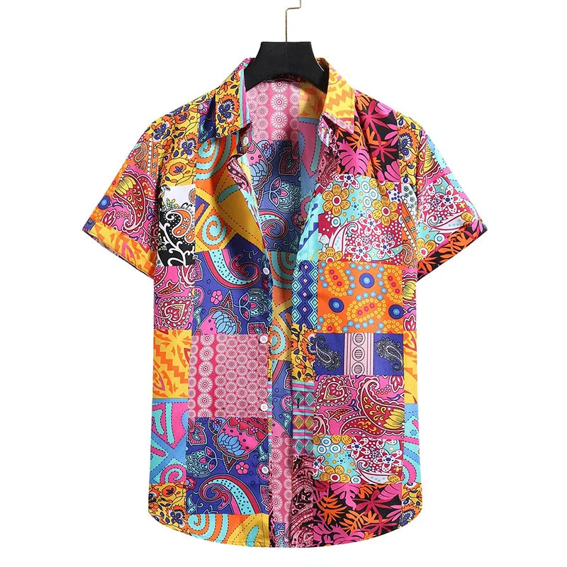 Unisex Floral Print Short-Sleeve Casual Shirt
