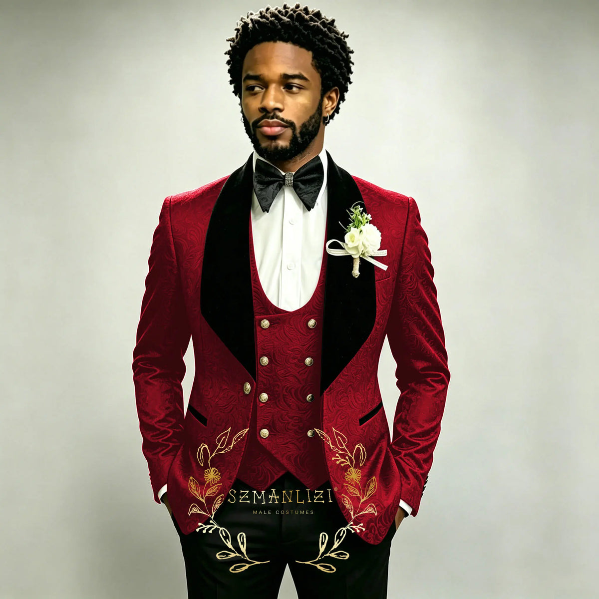 Men's Black Jacquard 3-Piece Suit Set — product view