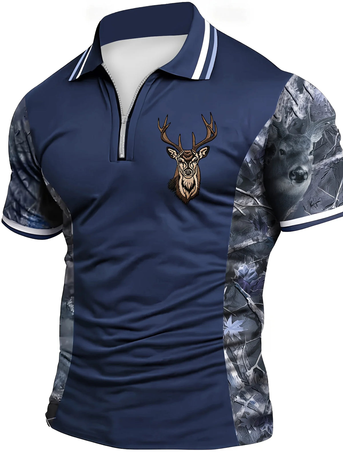 Men's Graphic Print Short-Sleeve Zip-Neck Polo Shirt