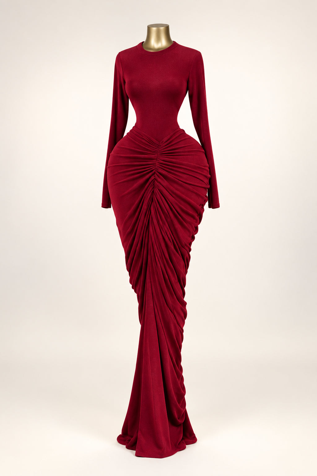 Women's Ruched Long-Sleeve Bodycon Maxi Dress