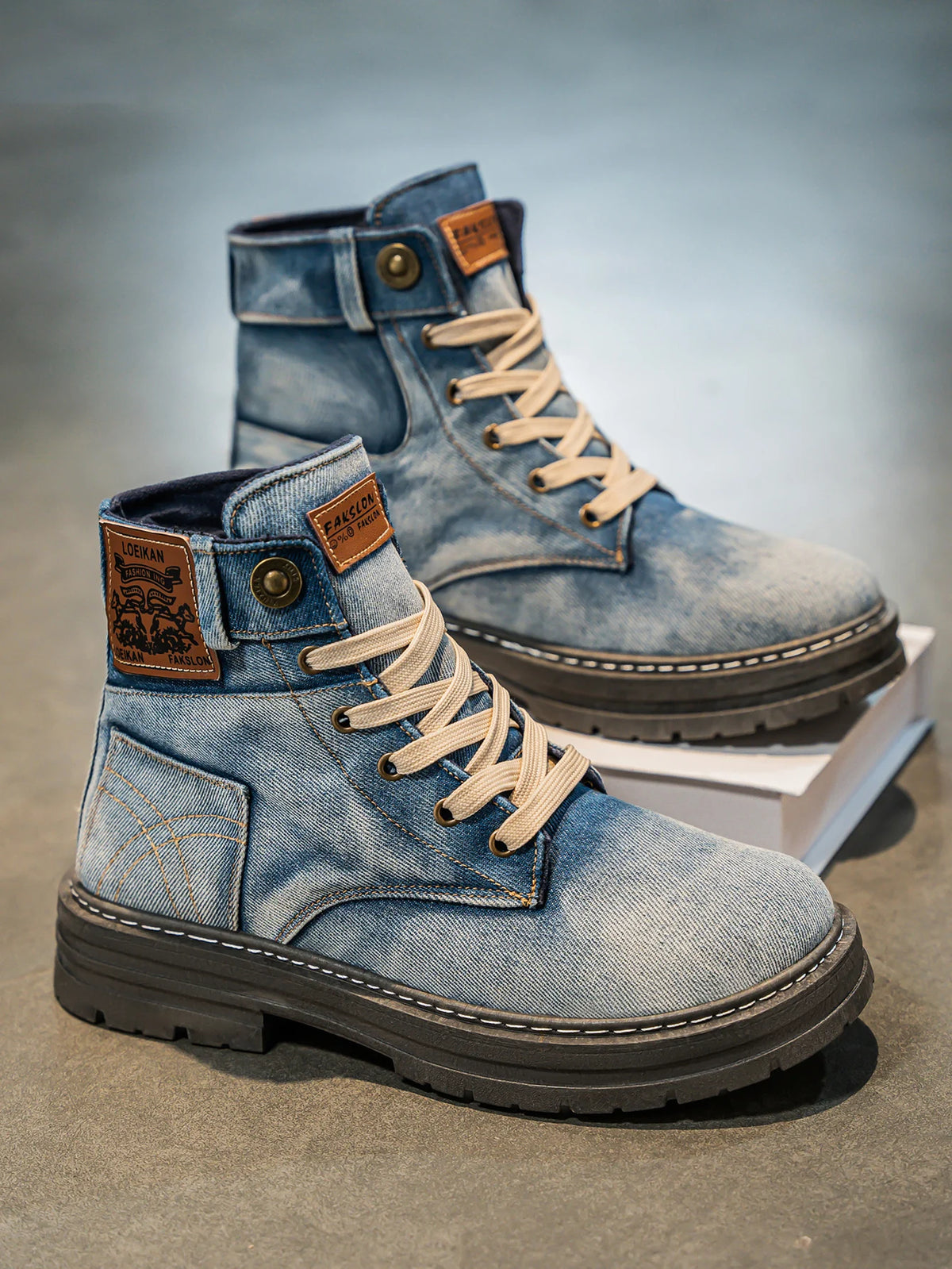 Men's High-Top Denim Boots – Blue & Black