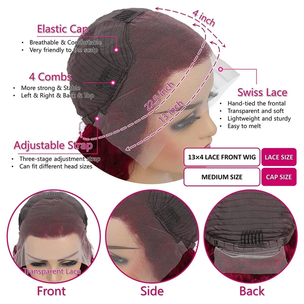 30-Inch Burgundy 99J Human Hair Lace Front Wig, Pre-Plucked, , Body Wave, Transparent Lace — product view