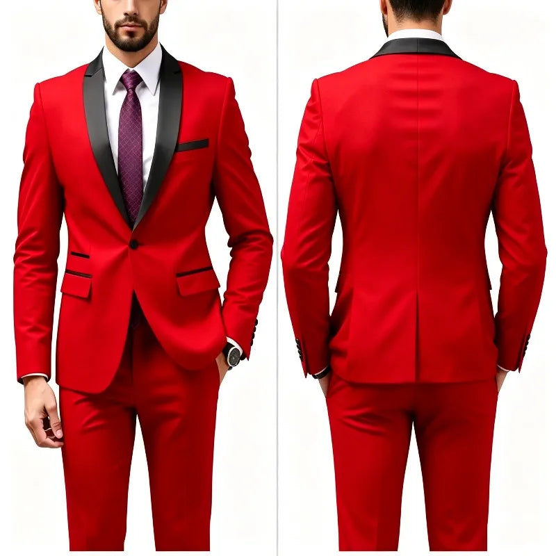 Men's Contrast-Collar Two-Piece Suit